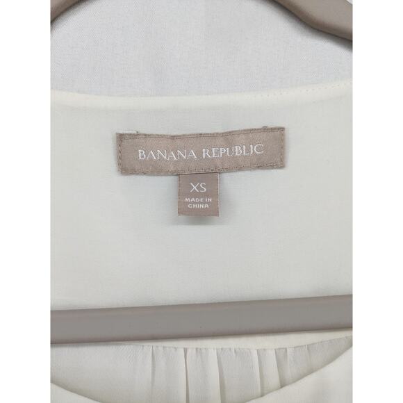 Banana‎ Republic Sheer Blouse XS White Pleated Long Sleeves Overlay Office Shirt - Picture 4 of 8